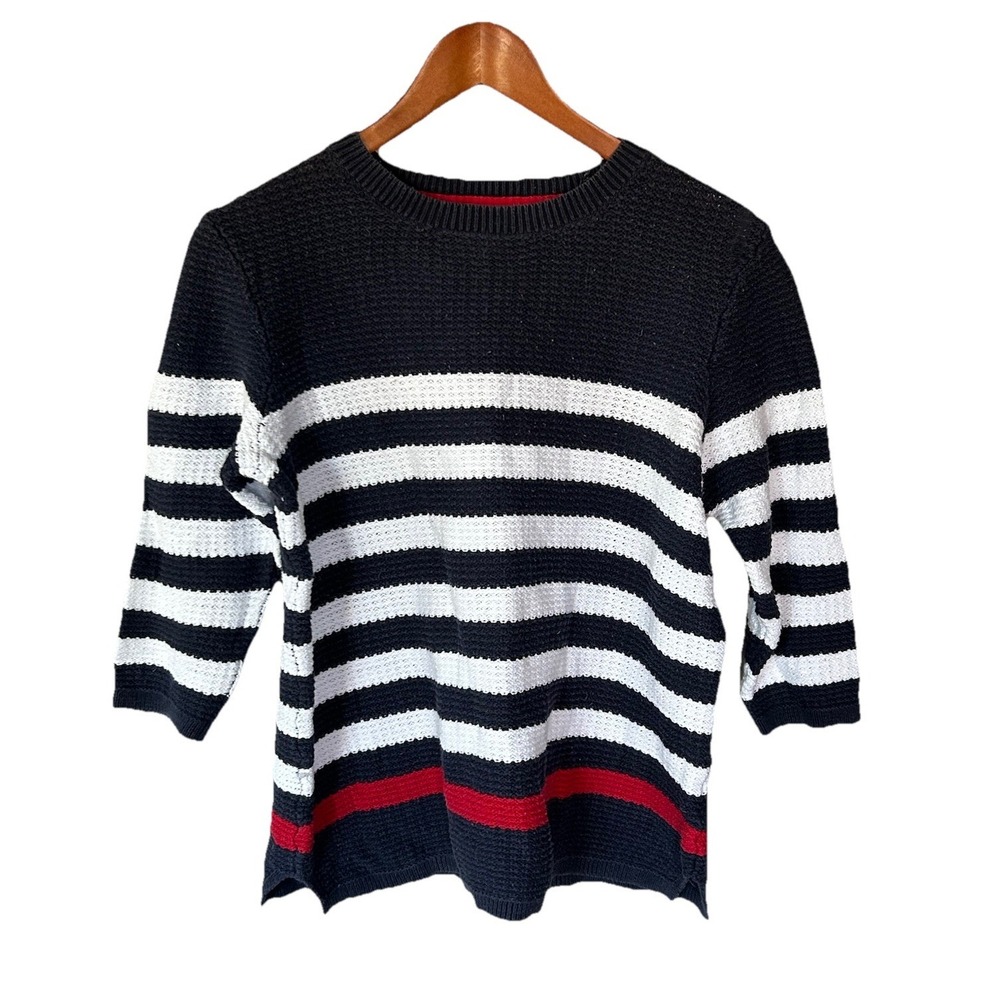 Croft & Barrow Womens Sweater Striped 3/4 Sleeve Size L Red White Blue Nautical